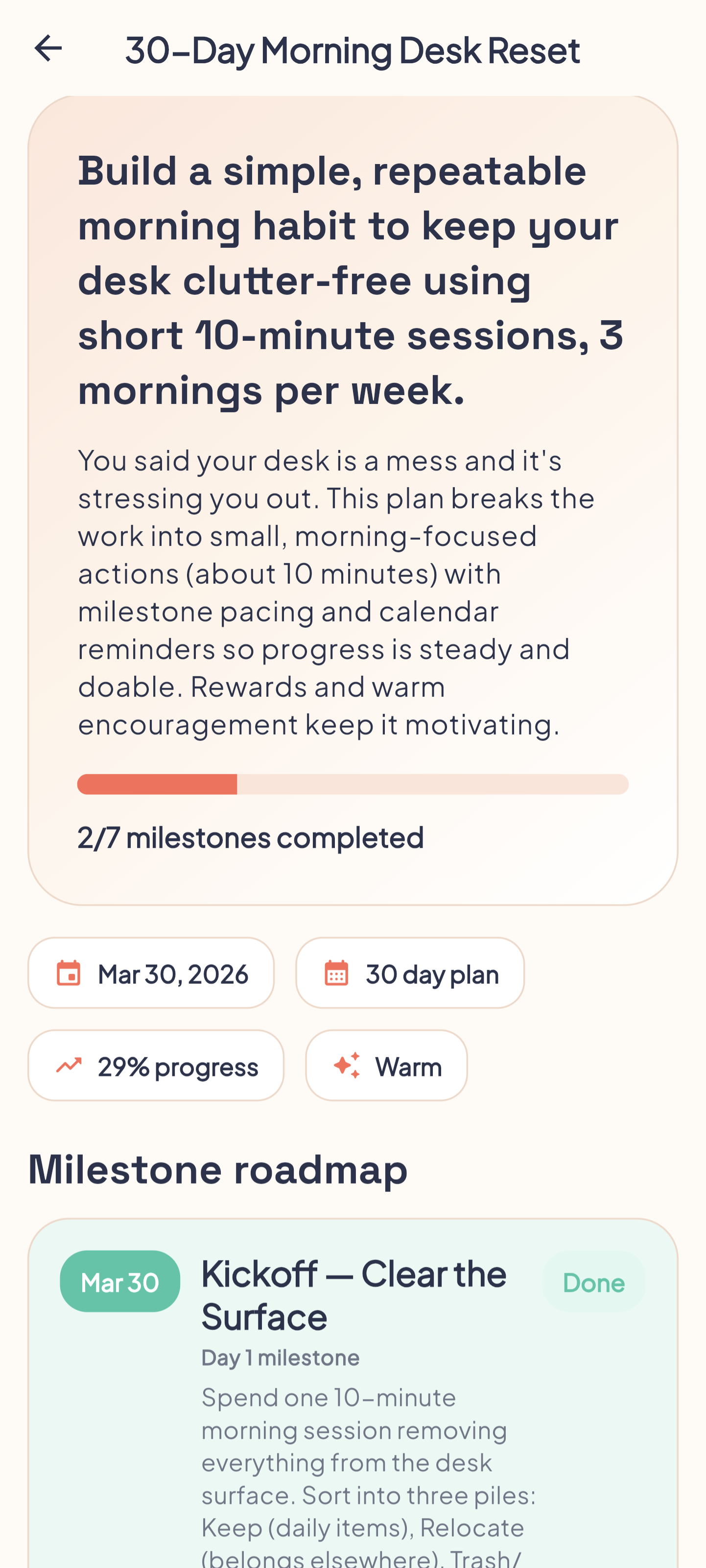 Challenge roadmap screen showing milestones and progress